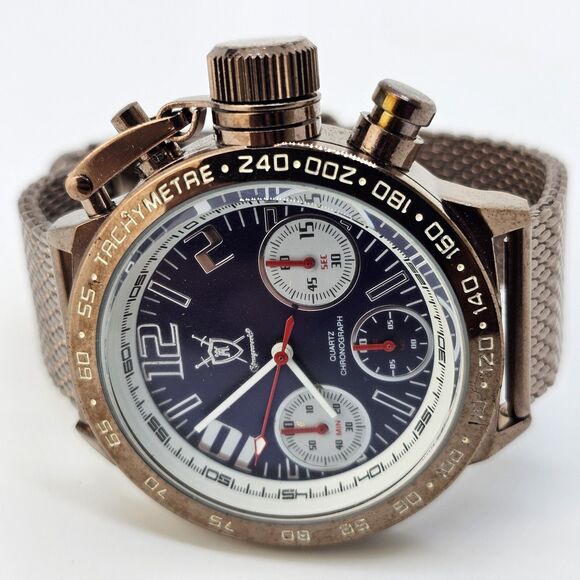 KONIGSWERK‎ Men's Watch 45MM Large Case Black Dial Brown Mesh Bands New Battery